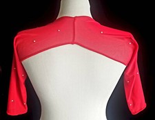 Belly Dance Burlesque Figure Skating RED Mesh 3/4 Sleeve Rhinestone Shrug XL