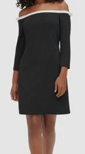 Karl Lagerfeld Paris Women's Black Bow-Trim A-Line Off-The-Shoulder Dress Size 8