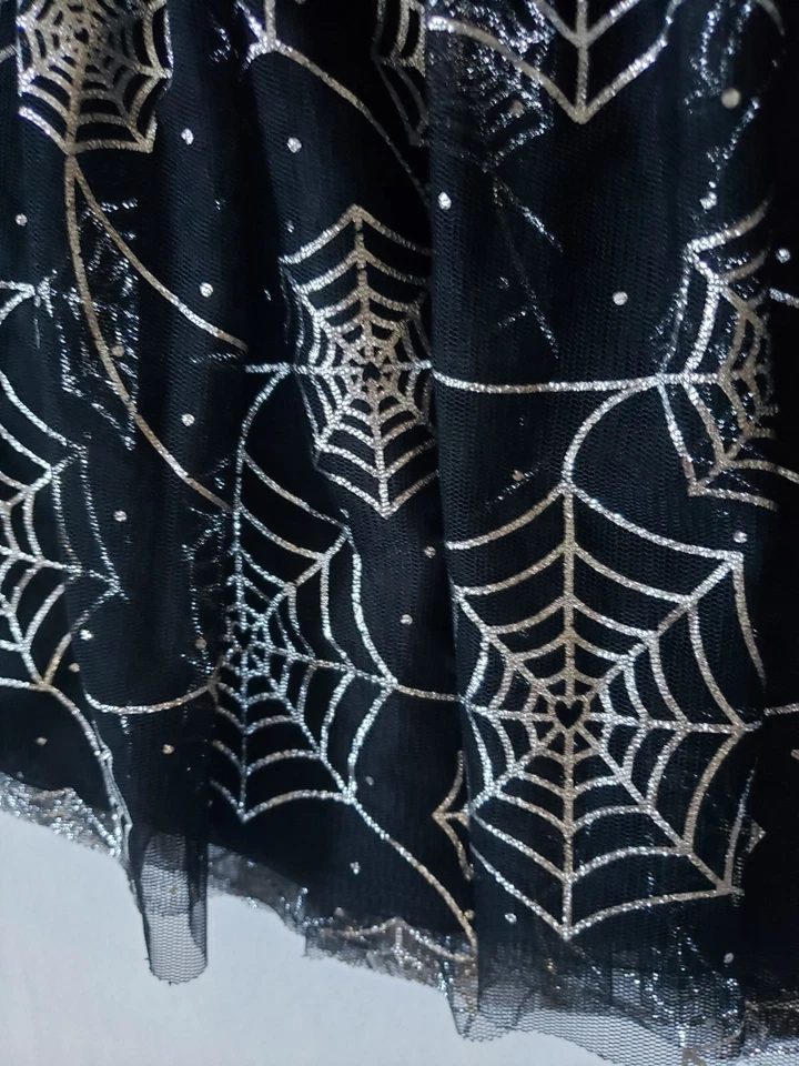 Celebrate Halloween Spider Web Skirt Girls L 10/12 Mesh Costume Black Silver - Image 2 of 4