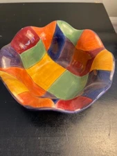 Caracas 7" dia x 3 1/2" h multi-color Ruffled Bowl, dishwash safe, Discontinued