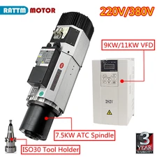 9KW ATC Spindle Kit ISO30 Automatic Tool Changer Air Cooled Motor+VFD 220V 380V