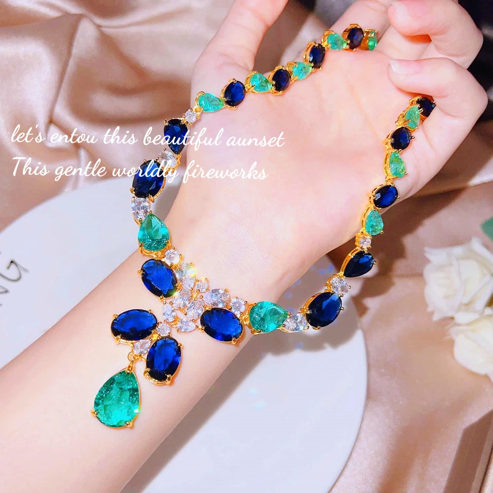 Nuevo estilo bohemio mezcla de colores verde citrino azul topacio mujer encanto collares 18"" Foto 3 de 4