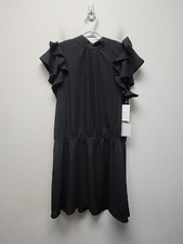 womens  High Neck Flutter Midi Dress Rich Black size  Tie Back new 