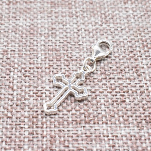 925 Sterling Silver Cross Clip On Charm w/ Lobster Clasp for Bracelet Necklace - Picture 4 of 4
