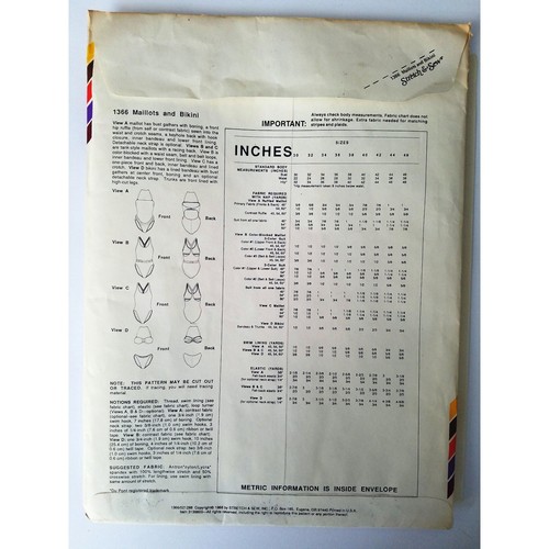 1366 Maillots Bikini Swimsuit Bandeau Top Strapless 1980s Pattern Sz 30-46 UNCUT - Picture 2 of 7
