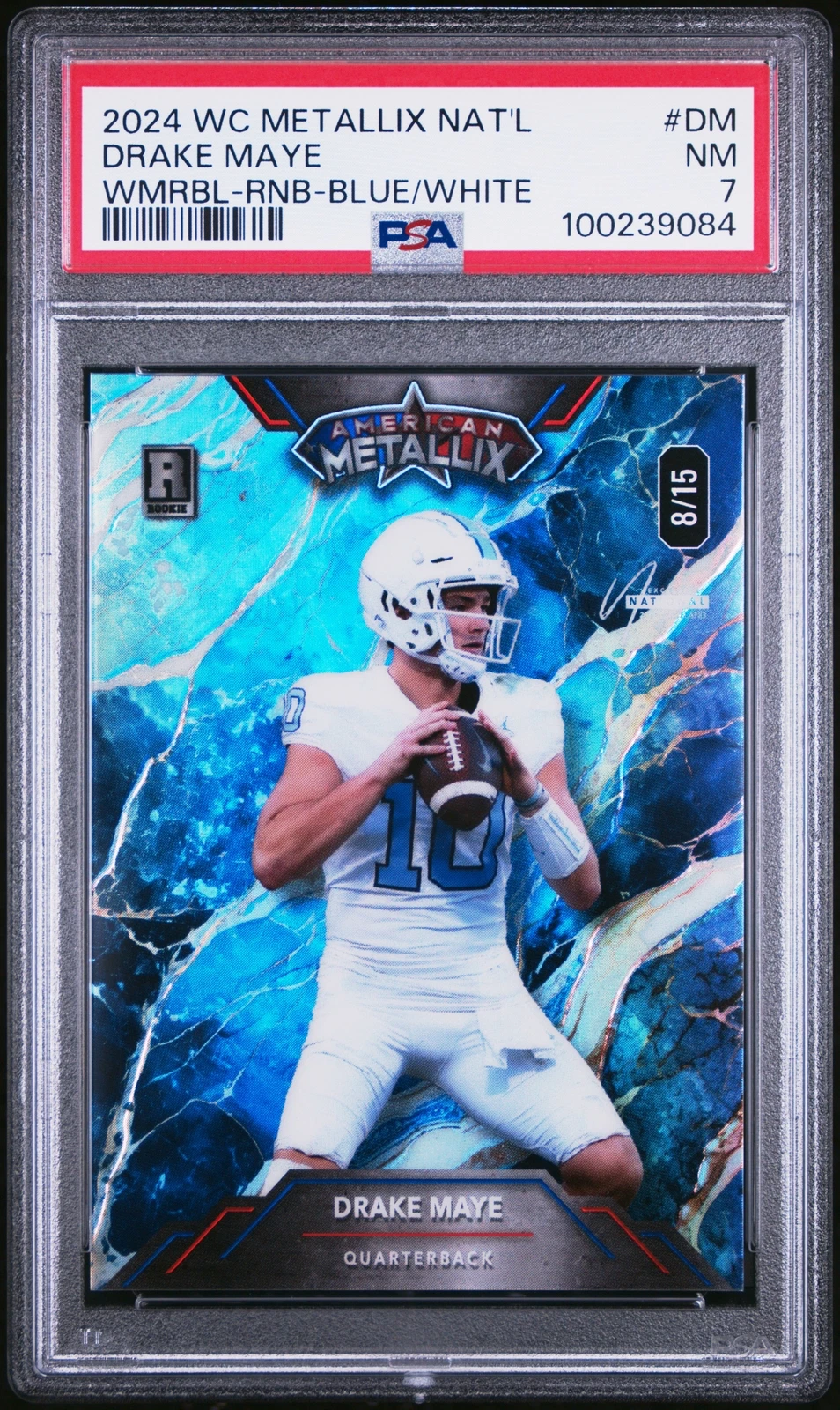 Drake Maye Wild Card American Metallix National Exclusive Pro-Look Wildmarble #DM Rainbow Foil-Blue/White