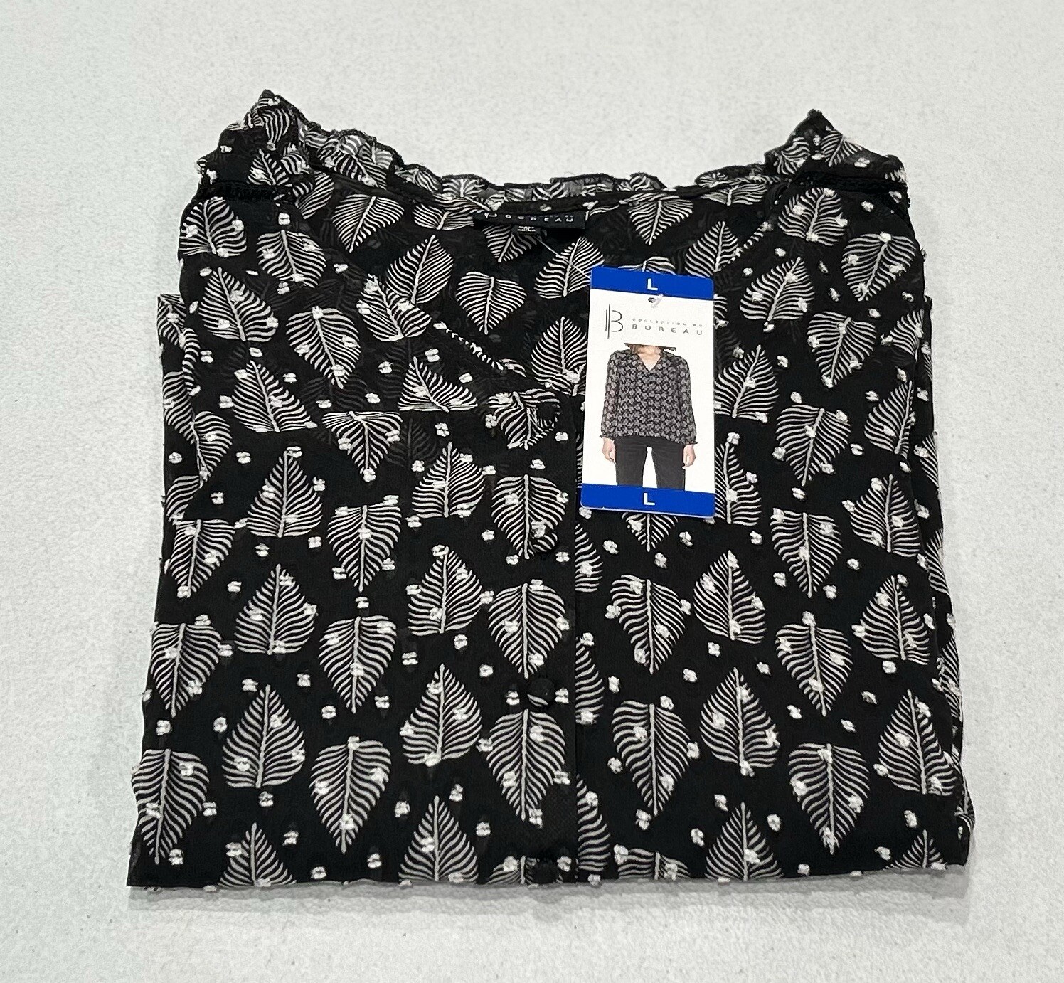 Bobeau Womens Gray Button-Up Blouse Size L Stylish Collection