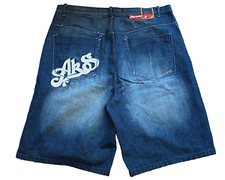 Akademiks Blue Denim Shorts Mens Size 40 Baggy Streetwear Hip Hop Skater