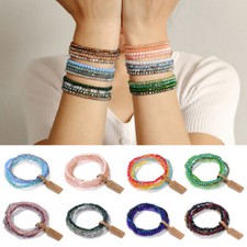 4Pcs/Set Boho Multilayer Crystal Bangle Beaded Bracelet Women Jewellery Gifts
