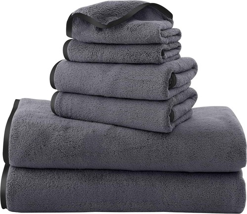 Luxury Silk Hemming Towel Set - Light Thin Quick Drying - 2 Bath Towels 2 Hand T