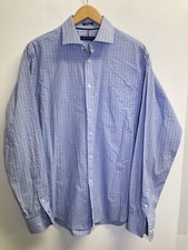 Tommy Hilfiger Button Up Shirt Mens L 16-16.5 Wrinkle Free Stretch Blue Plaid