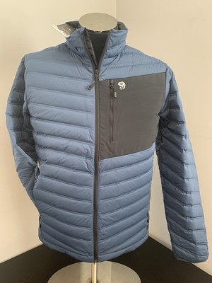 New Men S Medium Mountain Hardwear Stretchdown Jacket Om0932 492 Blue Ebay