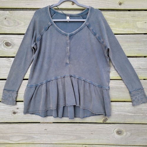 Teal Thermal Babydoll Henley Top 