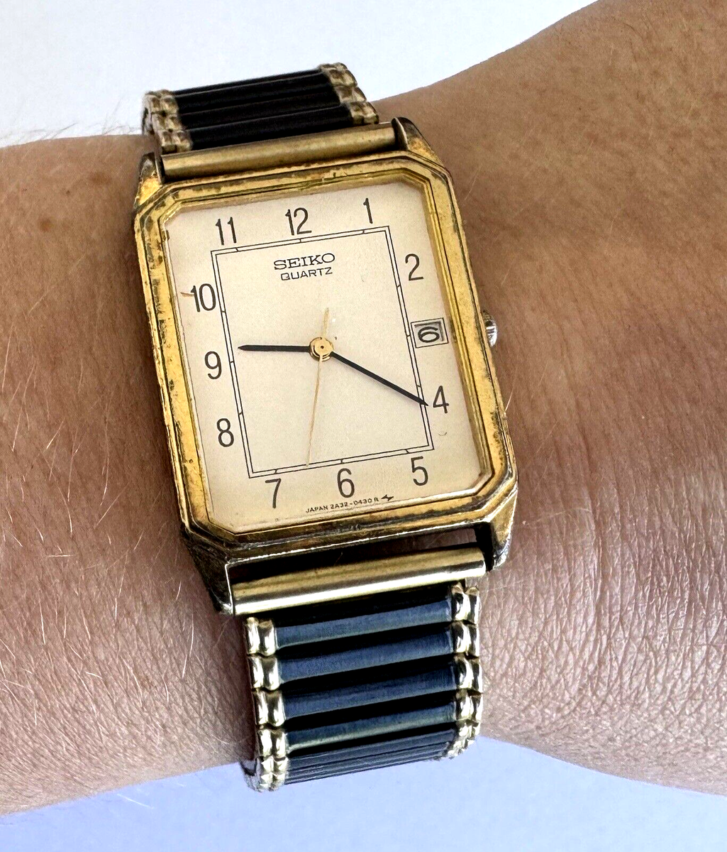 Vintage Men's Watch Seiko 2A32 5200 Quartz Date Gold Tone Flexible