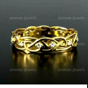 Authentic 1/5CT Moissanite Viking Filigree Celtic Wedding Band Ring 14K Yellow Gold Plated