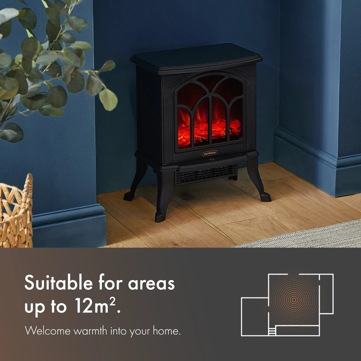 VonHaus Electric Stove Heater 1500W Indoor Fireplace Log/Wood Burner LED  Flame | eBay