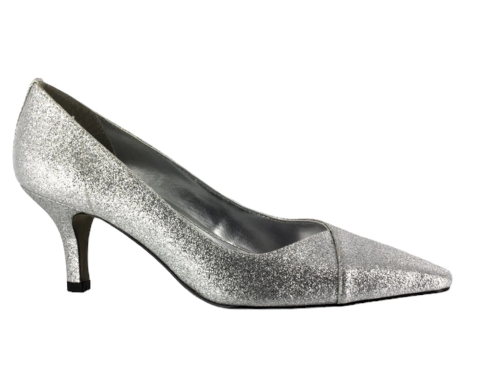 VETEMENTS Easy Street Heels Easy Street Donna Chiffon Pump Argento Glitter Taglia 7 M NUOVO