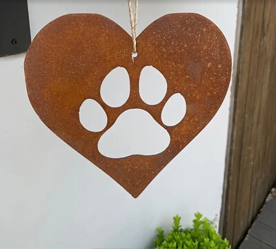 Heart Metal Wall Art  Rustic 1 Dog Paw Cutout 11 x 11