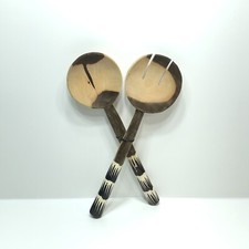 Salad Serving Set Wooden With Bone Handles