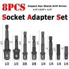 8pcs Socket Bit Adapter Drill Nut Driver Power Extension Bar Set 1/4" 3/8" 1/2"