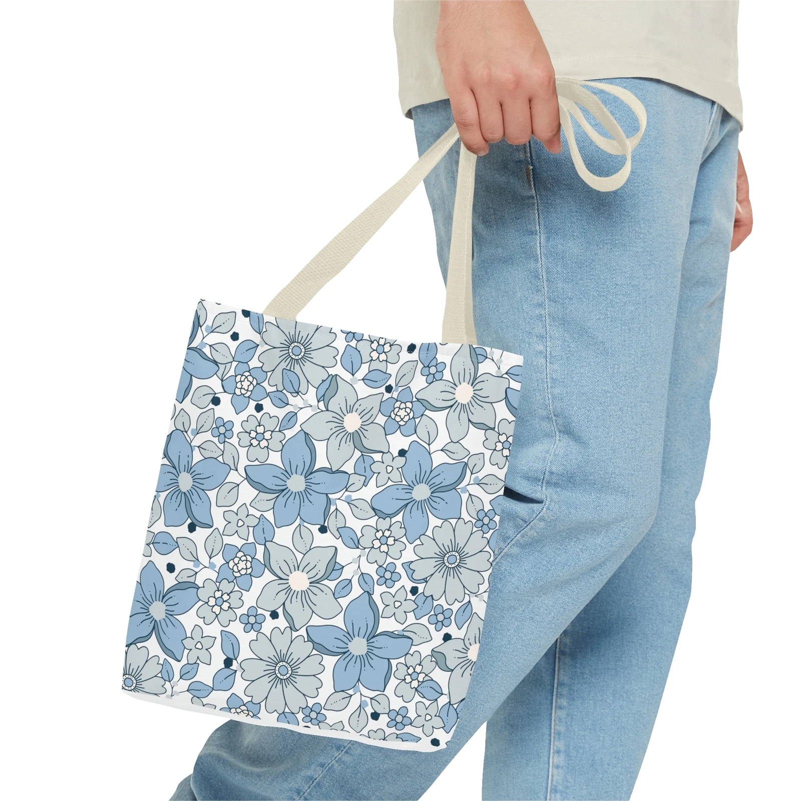 Blue And Grey Flowers Tote Bag (AOP)