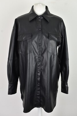 TRAF schwarze Kunstlederjacke Größe Eur M Damen Polyester Polyurethan