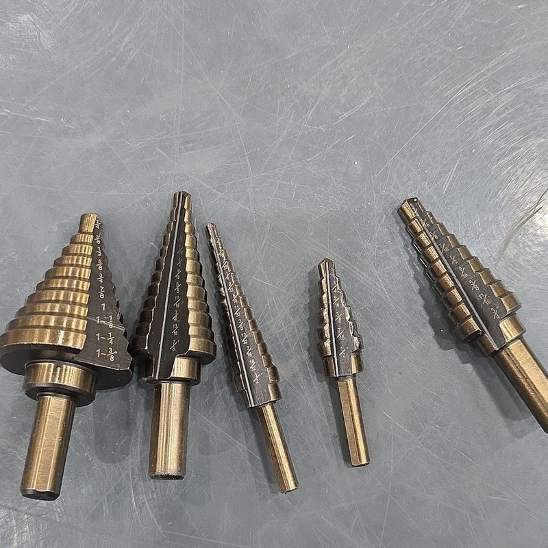 5pc Titanium-Coated Steel Step Drill Bit Set for Drill, Gold/Black