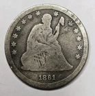 1861 P Seated Liberty Silver Quarter (25c) Good G Civil War Date