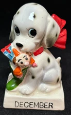 Vintage Lipper & Mann Porcelain Dalmatian December Red Bow & Stocking 3.5"