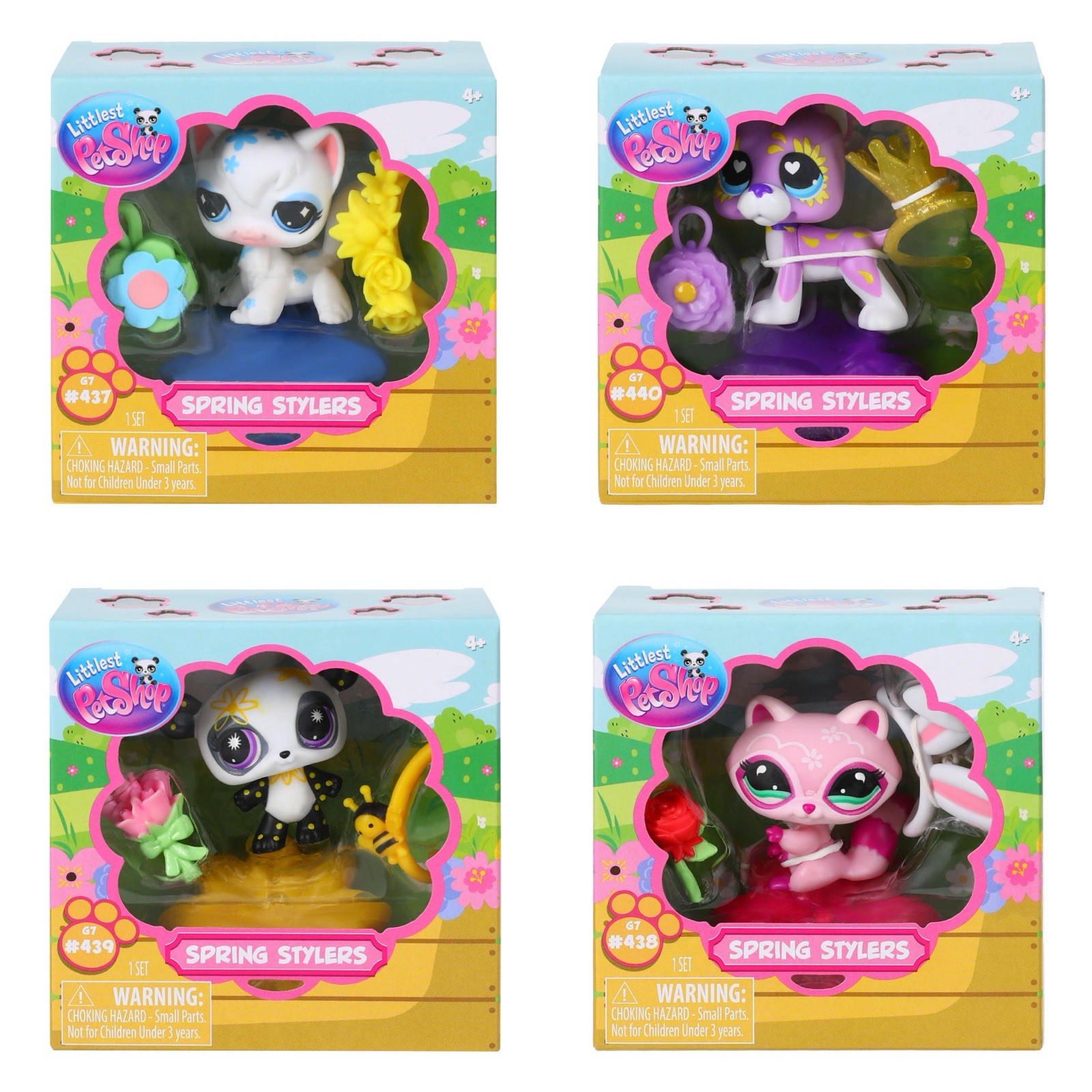 Littlest Pet Shop LPS Spring Stylers G7 Great Dane Cat Raccoon Panda #437-440