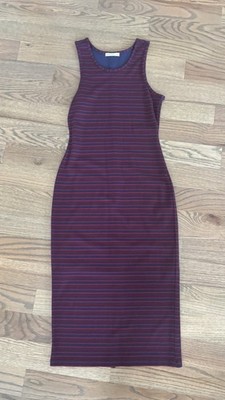 Marine Layer Dress Small Womens Blue Red Striped Stretch Jersey Knit Tank Midi