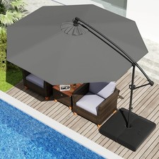 10' Offset Hanging Umbrella with Base Patio Cantilever Umbrella 360 Rotation
