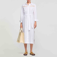 Sandro Paris Hemdblusenkleid Damen Weiß Gr. 40 L Baumwolle Lang SFPRO03706