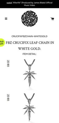 Flatbush Zombies FBZ CRUCIFIX LEAF CHAIN IN WHITE GOLD SILVER 18K