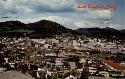 San Rafael California Marin Co panorama aerial view unused vintage postcard