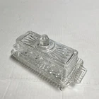 Federal Glass Covered Butter Dish w/ Lid, Handles & Tray Art Deco VINTAGE