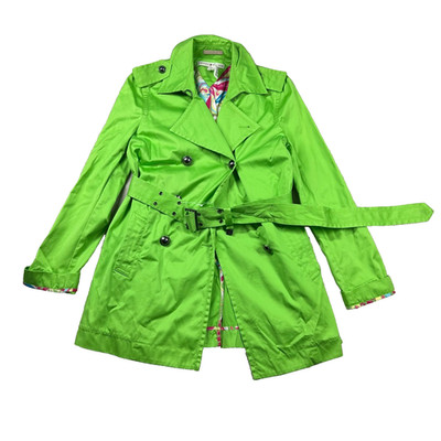 Vintage Tommy Hilfiger Trench Coat Womens Sm Lime Green Twill Double Breast Belt
