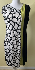 R&K Geometric Asymmetrical Black White Lime Sheath Workwear Career Dress Sz M