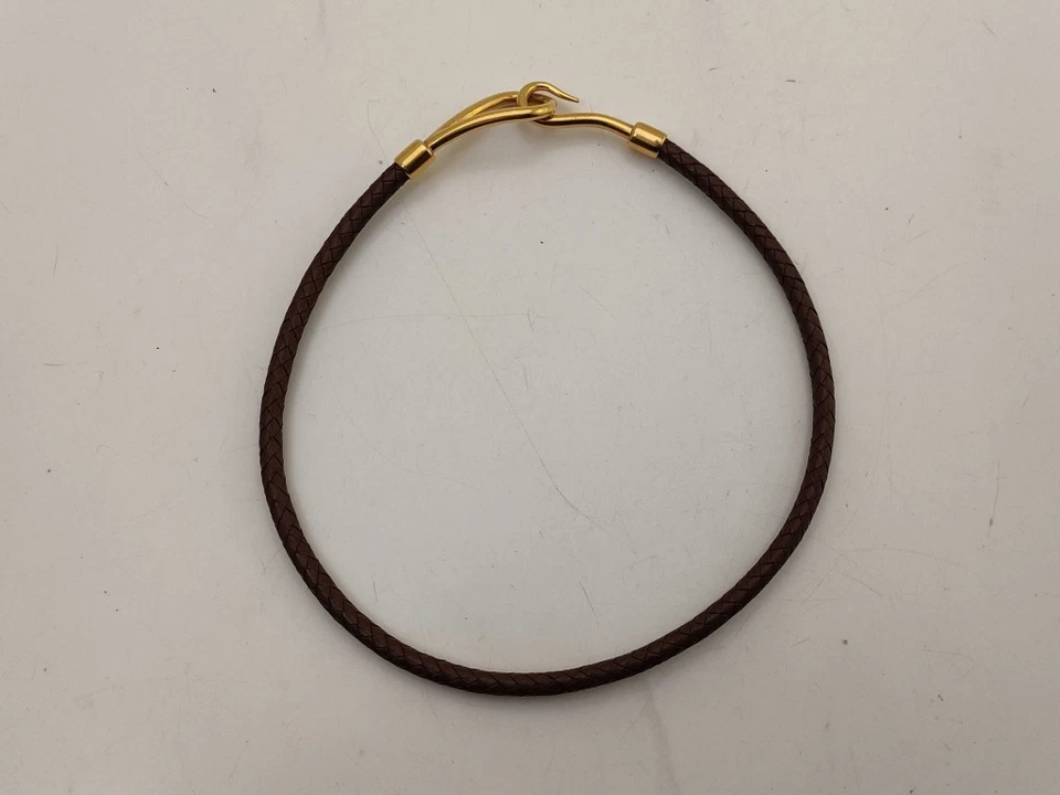 Gargantilla HERMES Jumbo de cuero marrón unisex trenzada con herrajes dorados Foto 2 de 4