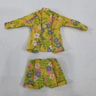 Vintage Barbie Yellow Floral Yellow Top and Shorts Gold Fringe 1960s-1970s