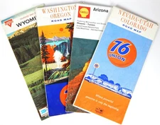 1960s GAS SERVICE STATION MAP LOT of 4 SHELL UNION 76 CONOCO WESTERN US VINTAGE
