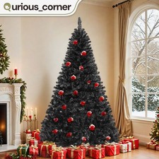 7.5 ft Black Christmas Tree 1258 Tips Easy Assembly Hinged Unlit Flame-Resistant