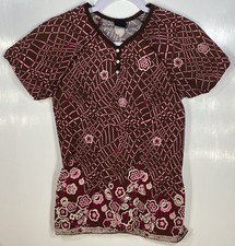Scrub Top womens size XS extra-small by Barco brown and pink design flowers