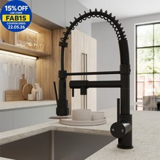 Matt Black Pull Out Kitchen Mixer Tap Dual Spout Spray Mono Swivel Single Lever
