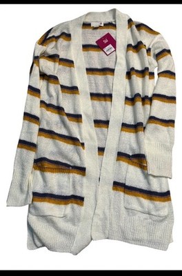 So women s long white and blue striped cardigan new with tags size xs 