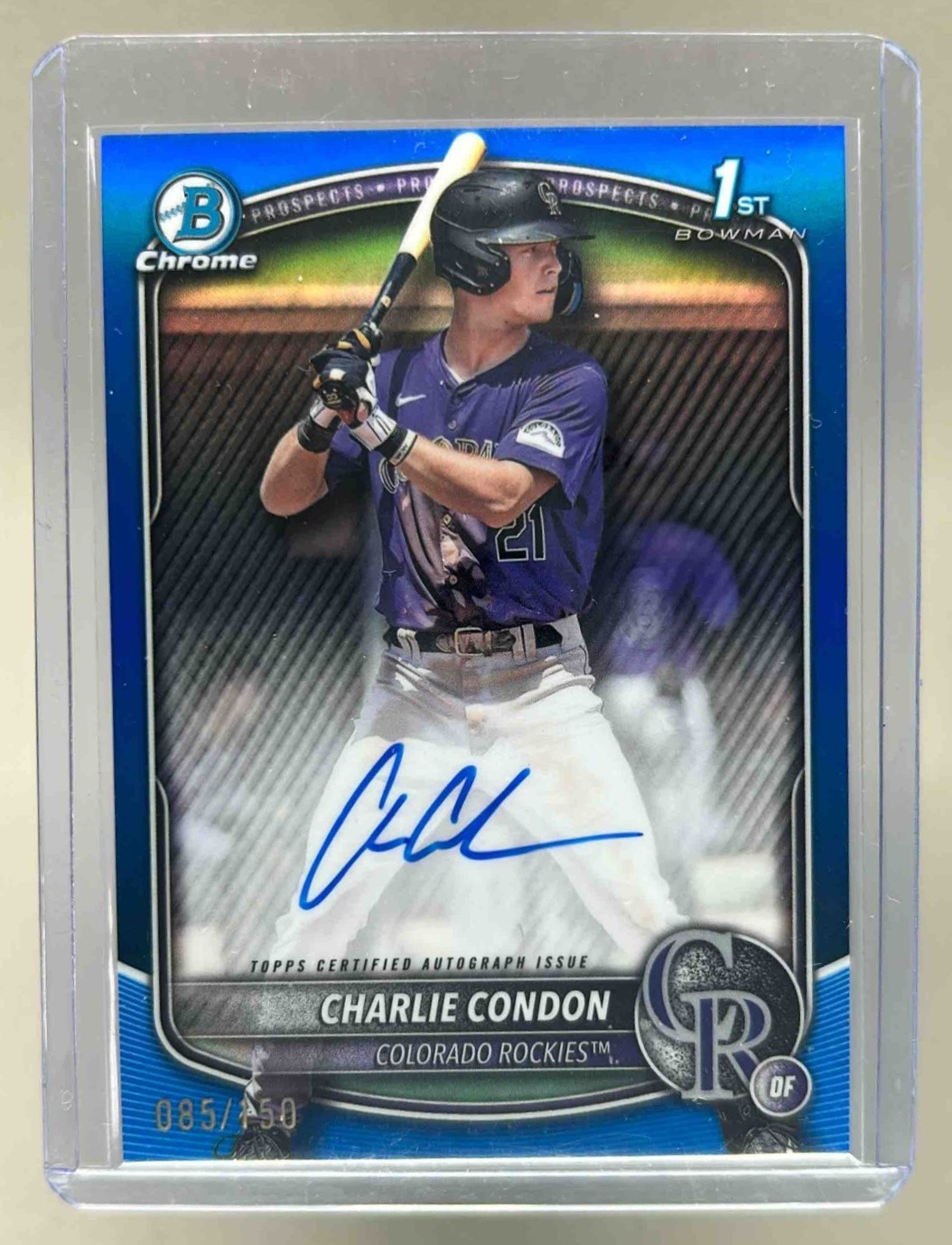 Charlie Condon 2025 Bowman Blue Refractor Chrome Auto 1st Prospect RC /150