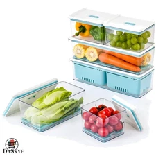 Set of 6 Stackable Produce Savers with Drain Tray - BPA Free & Multi-Functional