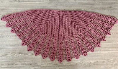 Handmade Lacy Crochet Crescent Shawl Mauve Pink Knit Wrap Machine Wash 70 