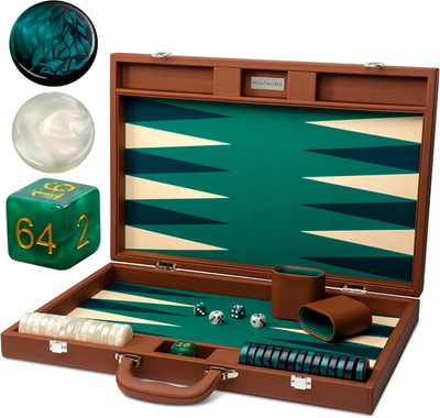 19 Inch Premium Backgammon Sets for Adults Leather Brown - Green. Premium 1.6 In
