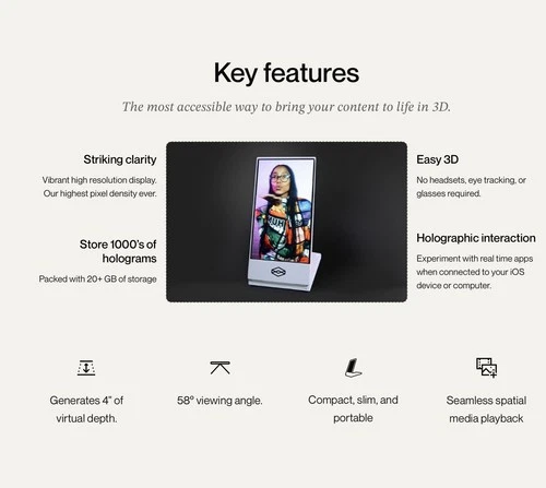 Looking Glass Go, Spacial Holographic Display. In white 